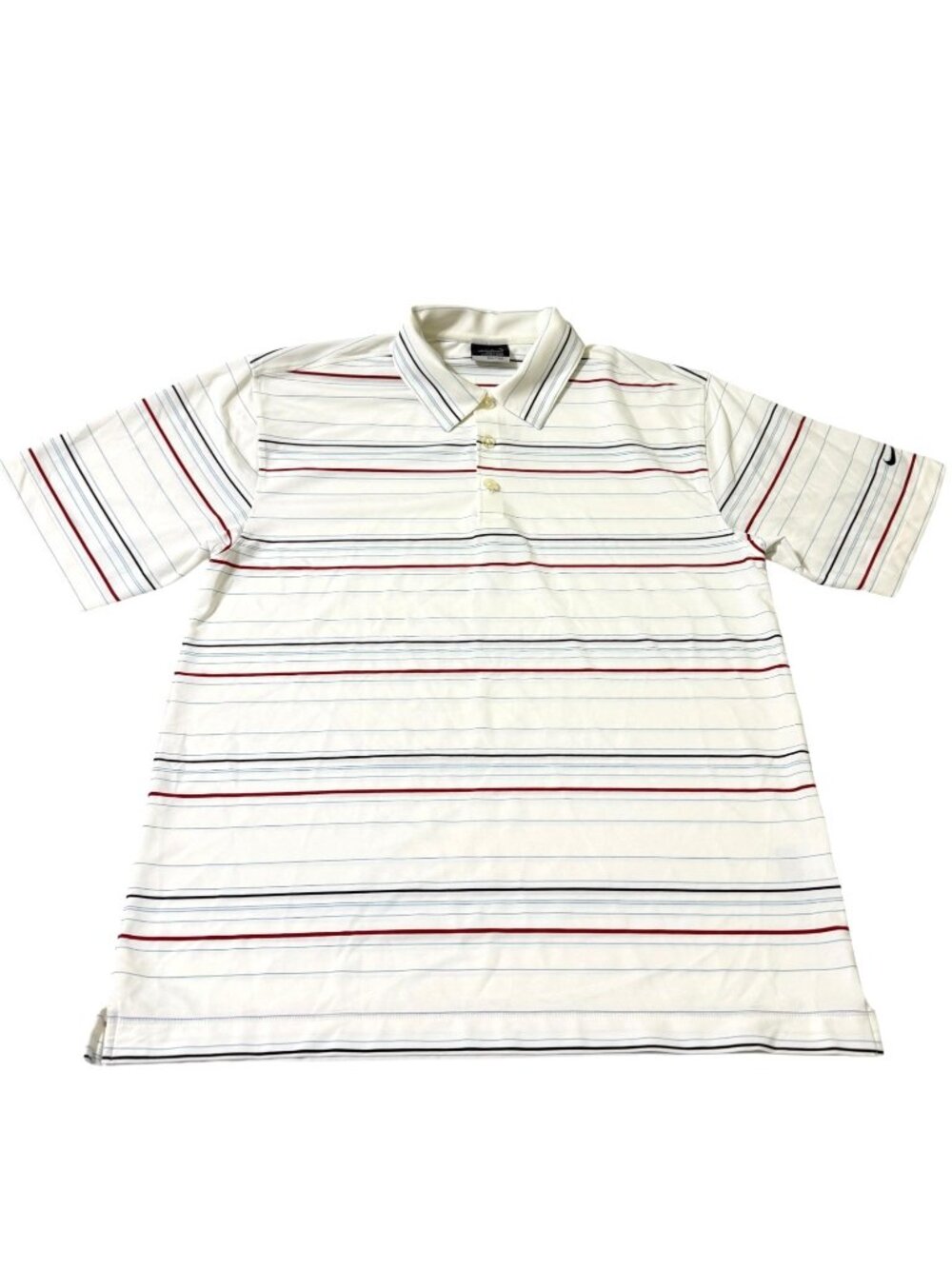 Nike Golf DriFit Polo Shirt Men's Med Casual Striped Short Sleeve White Blue Red